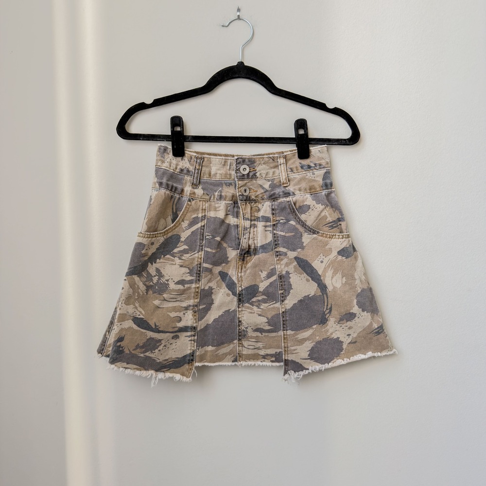 Camo POL Utility Distressed Denim Mini Skirt Size S